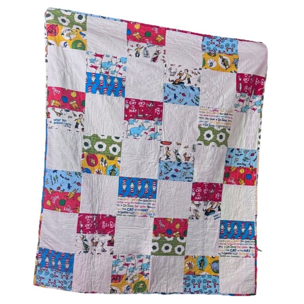 Dr SUESS HANDMADE Whimsical Square’s Crib Child Baby Nursery Display Soft Quilt
